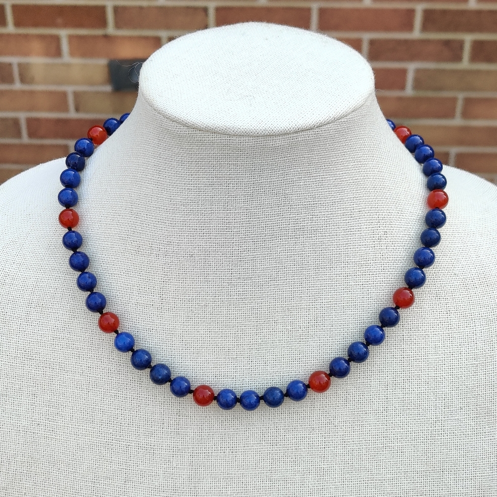Vintage lapis lazuli and carnelian necklace - Picture 6 of 8